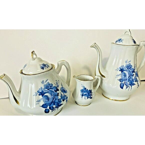 Antique Porcelaine De France Tea Pot Coffee Pot and Creamer Set of 3 - Picture 11 of 11